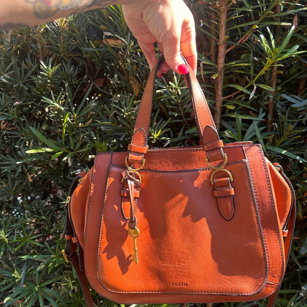 Fossil Brand Classic Women's Leather Satchel/Crossbody  Handbag - Rust Brown - Picture 3 of 7
